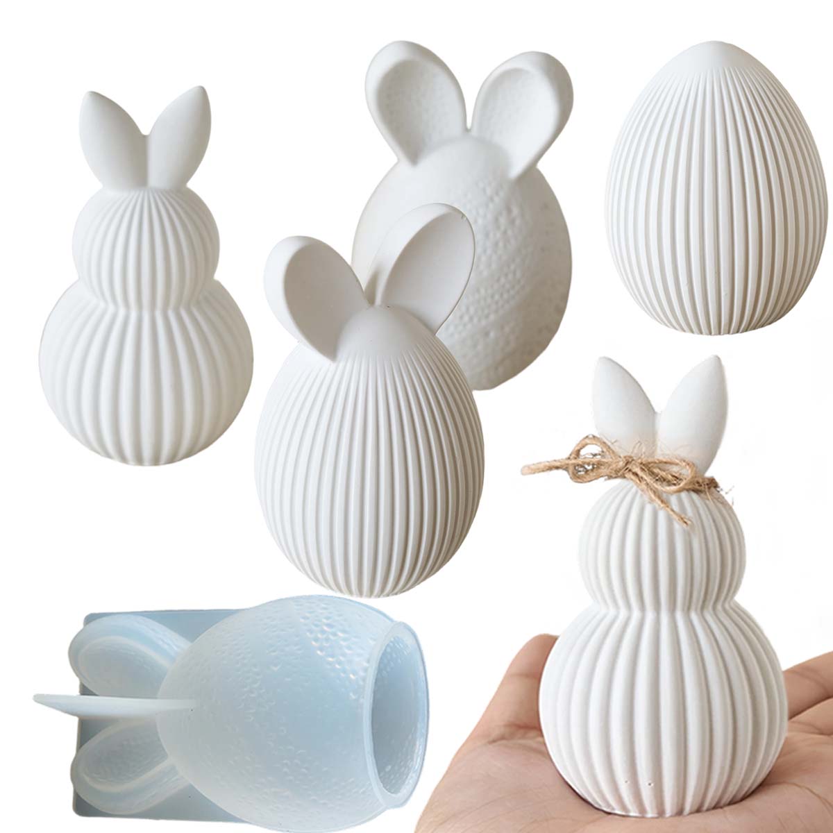 3D Printing Egg - 3D Stripe Rabbit Silicone Candle Mold