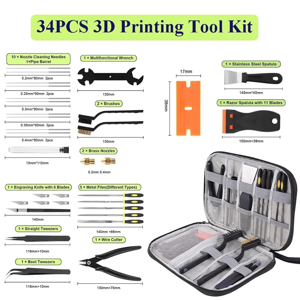34pcs 3D Printer Tools Kit Noz - đánh giá và giá 3D Printing Grinder